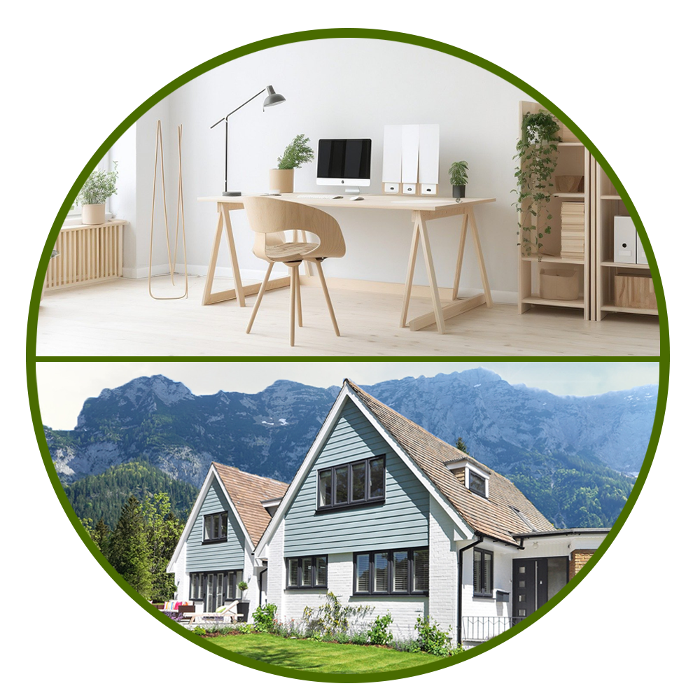 Haus Büro mit Hintergrund im Kreis